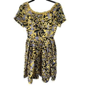 Muse African Print Sequin Scoop Neckline 50s Pleated Lined Statement Dress 2